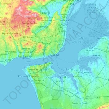 Lisbonの地形図、標高、地勢