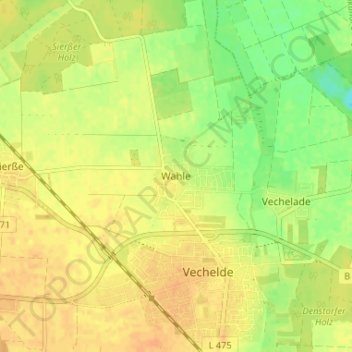 Wahleの地形図、標高、地勢