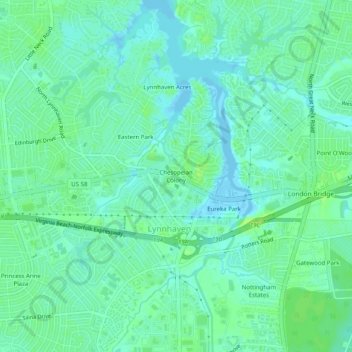 Chesopeian Colonyの地形図、標高、地勢