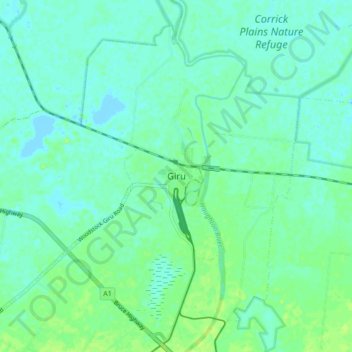 Giruの地形図、標高、地勢