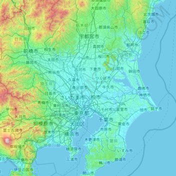 関東地方の地形図、標高、地勢