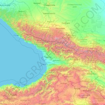 Mingrelia-Upper Svanetiの地形図、標高、地勢