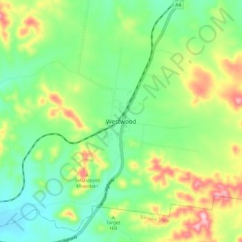 Westwoodの地形図、標高、地勢