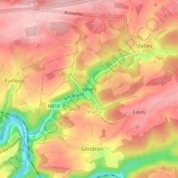 Vêvesの地形図、標高、地勢