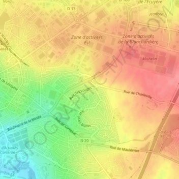 La Frenièreの地形図、標高、地勢