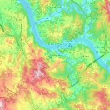 Crestumaの地形図、標高、地勢