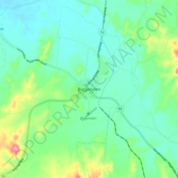 Biggendenの地形図、標高、地勢