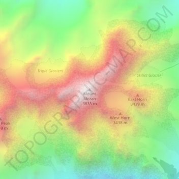 Mount Moranの地形図、標高、地勢