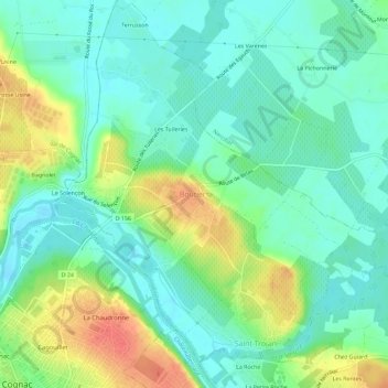 Boutiersの地形図、標高、地勢