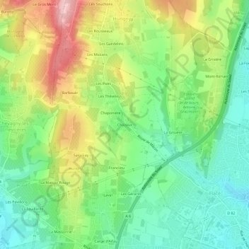 Chazouxの地形図、標高、地勢