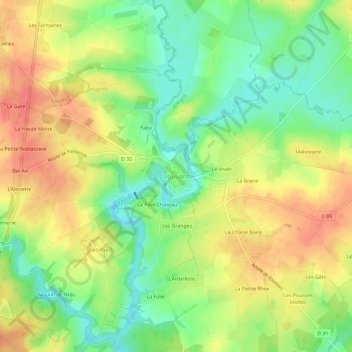 Vouvantの地形図、標高、地勢
