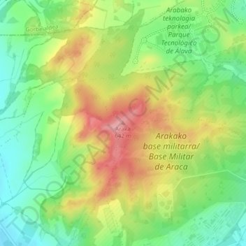 Arakaの地形図、標高、地勢