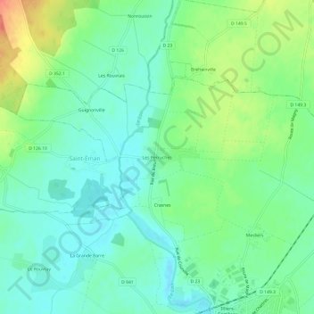Les Perruchesの地形図、標高、地勢