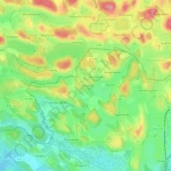Hörbolzの地形図、標高、地勢
