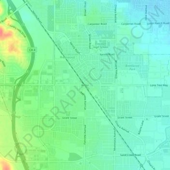 Arborの地形図、標高、地勢