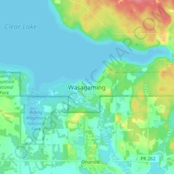 Wasagamingの地形図、標高、地勢