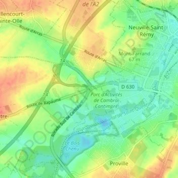 Petit-Fontaineの地形図、標高、地勢