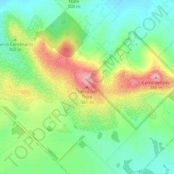 Sierra del Tigreの地形図、標高、地勢