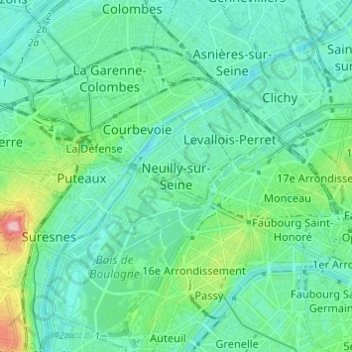 Neuilly-sur-Seineの地形図、標高、地勢