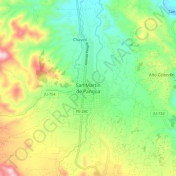 San Martín de Pangoaの地形図、標高、地勢