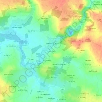 Haute Riveの地形図、標高、地勢