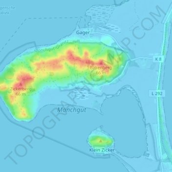 Groß Zickerの地形図、標高、地勢