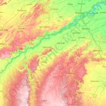 Morenaの地形図、標高、地勢