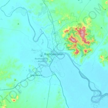 Rockhamptonの地形図、標高、地勢