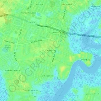 Welwoodの地形図、標高、地勢