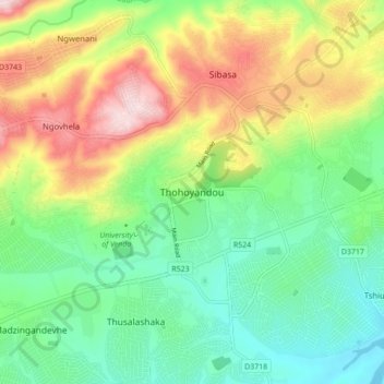 Thohoyandouの地形図、標高、地勢