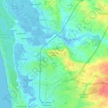 Olonne-sur-Merの地形図、標高、地勢