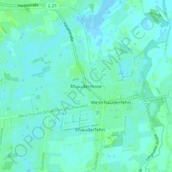 Rhaudermoorの地形図、標高、地勢
