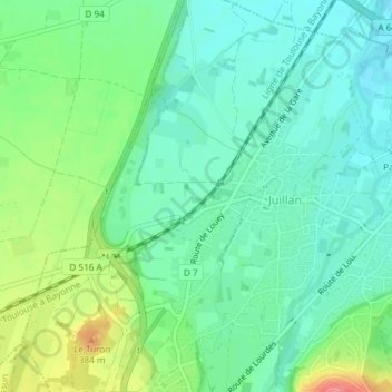 Mouresの地形図、標高、地勢