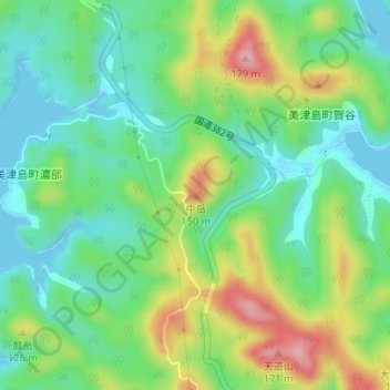 中岳の地形図、標高、地勢