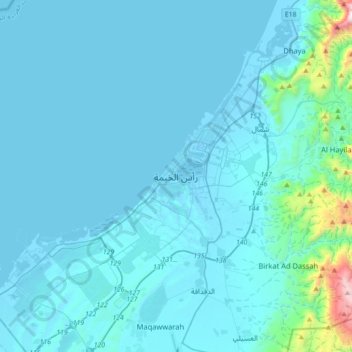 رأس الخيمةの地形図、標高、地勢