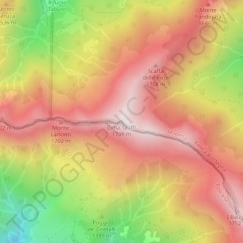Cima Tauffiの地形図、標高、地勢