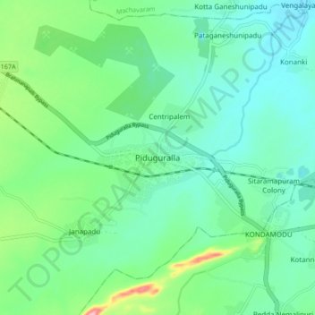 Pidugurallaの地形図、標高、地勢