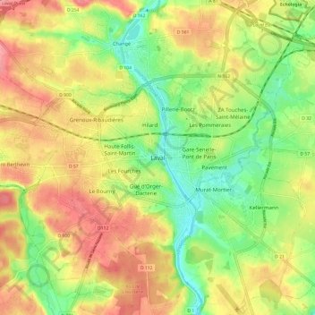 Lavalの地形図、標高、地勢