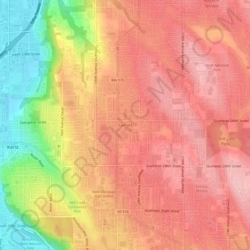 East Hillの地形図、標高、地勢