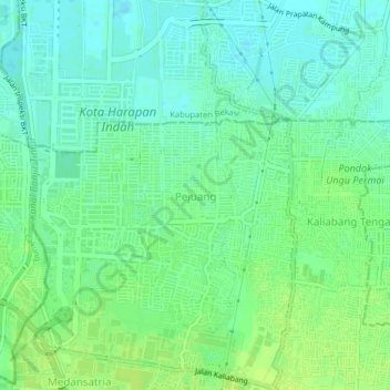 Pejuangの地形図、標高、地勢