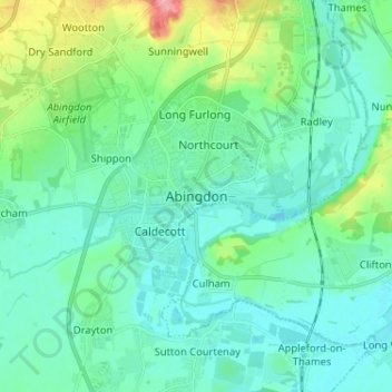 Abingdonの地形図、標高、地勢