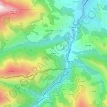 Azkilaの地形図、標高、地勢