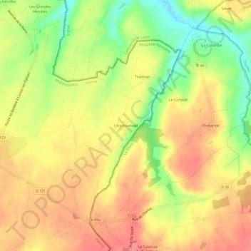 L'Ageboutaudの地形図、標高、地勢