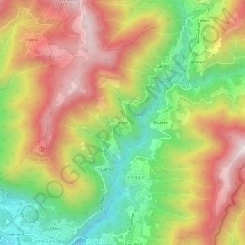 Monteの地形図、標高、地勢
