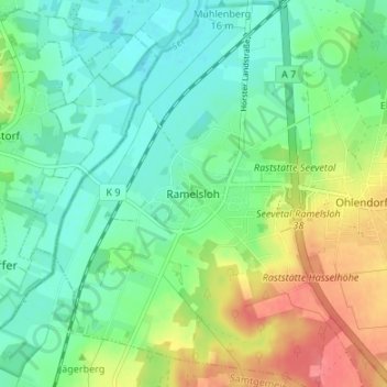 Ramelslohの地形図、標高、地勢