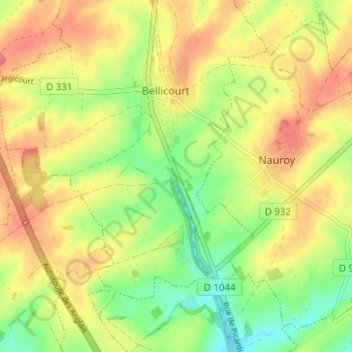 Riquevalの地形図、標高、地勢