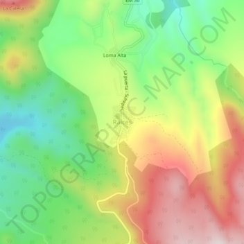 Raícesの地形図、標高、地勢