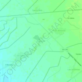 Nacozariの地形図、標高、地勢
