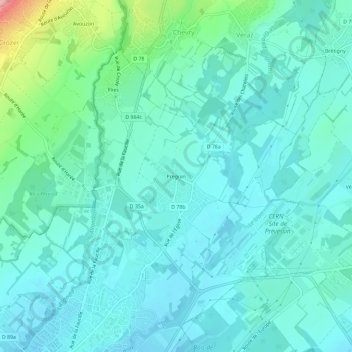 Pregninの地形図、標高、地勢