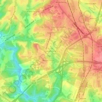 Elizabeth Heightsの地形図、標高、地勢